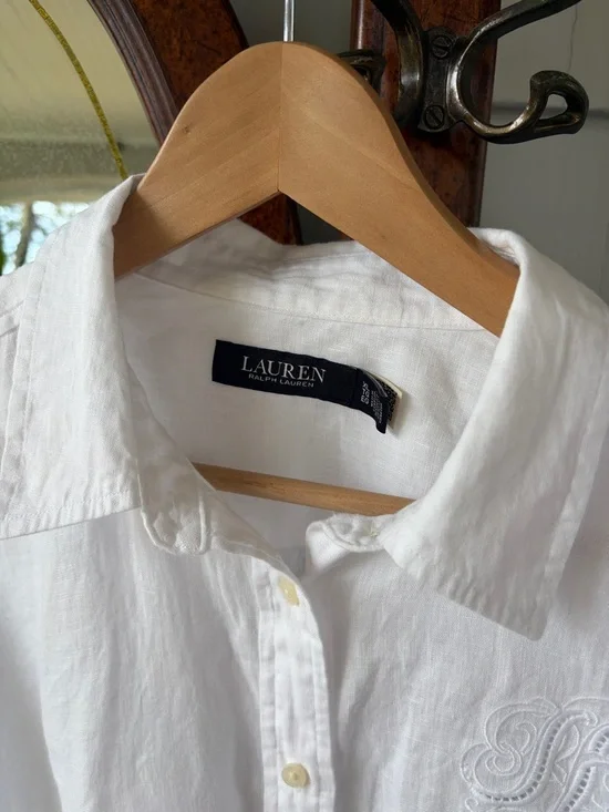 Ralph Lauren Button-Down Shirt or Swim Cover-Up Blue Pink Floral - Picture 4 of 9